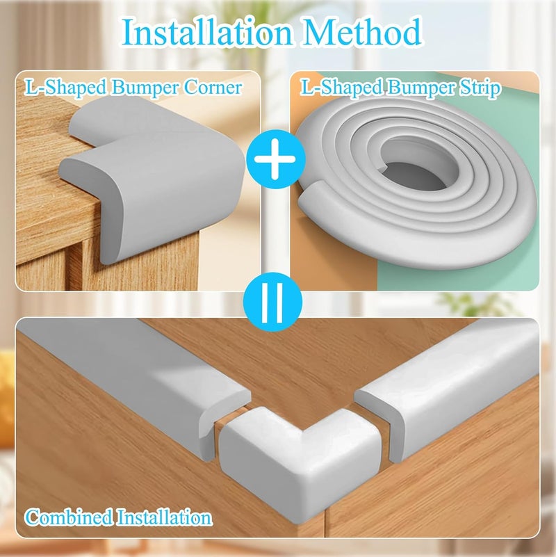 ZOMPAGO Baby Proofing Edge Corner Protector,2 Roll Grey L-Shape Soft Cabinet Door Bumper Corner Strip,Safety Bumper Corner Guards,Wall Protector,Self Adhesive,for Nursery,Kitchen,Fireplace,Table - Image 5